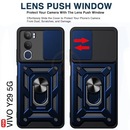 Image of Armor Bumper Back Cover Case for Vivo Y29 5G Rotating Camera Cover, Ring Holder & Kickstand | Heavy Duty & 360 Degree Protection Vivo Y29 5G Back Cover (Blue)