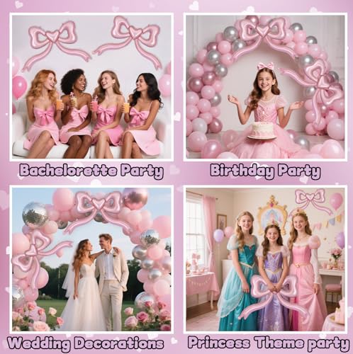 Image of Pink Bow Balloons for Bachelorette Party Decorations - Pink Balloons for Bridal Shower, Engagement, Wedding & Birthday Decorations Women Girls, Princess Party Decoration (2)