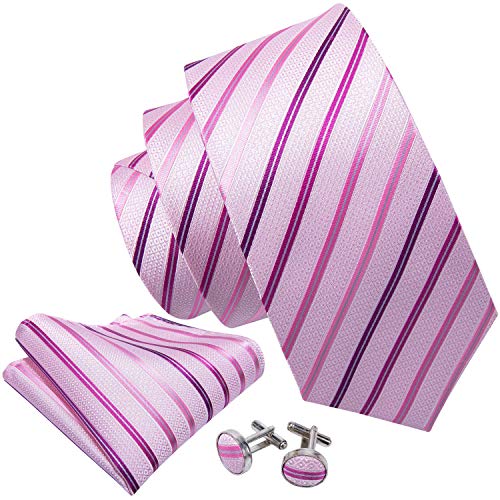 Image of YOHOWA Men Plaid /Striped Ties Set Silk Business Wedding Formal Fashion Necktie and Pocket Square Cufflinks Set