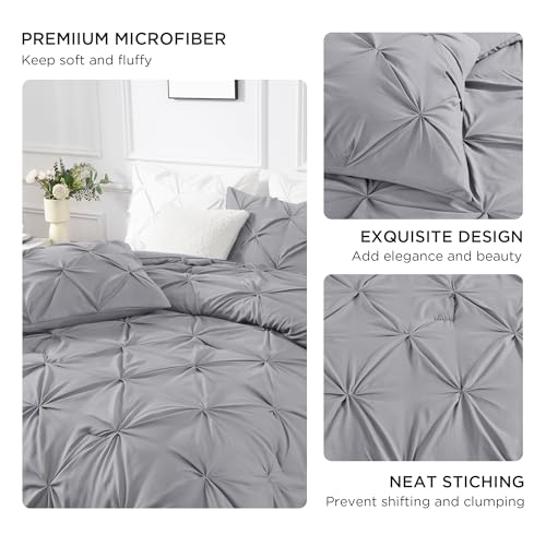 Image of Andency Twin Pinch Pleat Comforter Set (66 inchx90 inch),3 Piece Lightweight Pintuck Bedding Comforters & Sets, Fluffy Down Alternative Comforter with 2 Pillow Shams for All Season,Silver Gray