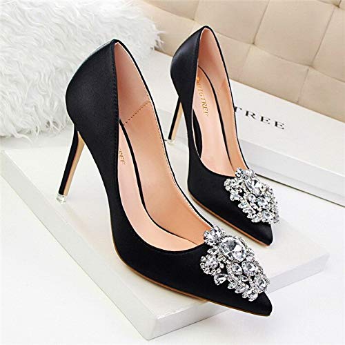 TWOMDE BIGTREE Star Style Pointed Toe Women Pumps Crystal Solid Silk Shallow High Heels Shoes Women's Wedding Shoes
