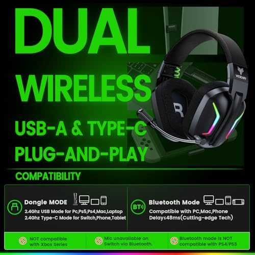 WESEARY Wireless Gaming Headset for PS5, PS4, PC, Switch| 20ms Low Latency - 1