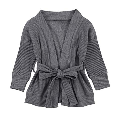 Lefyira Toddler Baby Girl Knit Cardigan Sweaters Open Front Pompom Knitwear Jacket Button Down Solid Knitted Outwear (2-3T, T-Grey#11)