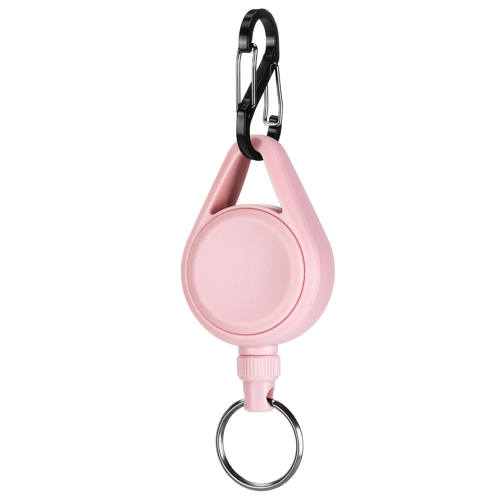Soleebee Retractable Keychain Key Ring, Retractable Badge Reel Key Holder with Detachable Carabiner & 24'' Retractable Steel Wire Cord (Pink)