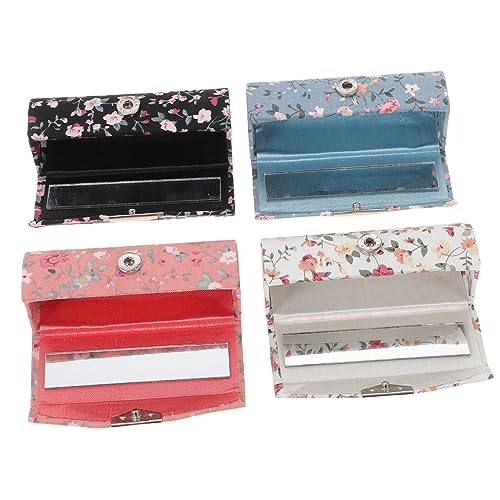 FRCOLOR 4 Piezas Pintalabios con Flor En El Interior Porta Pintalabios con Espejo para Monedero Organizador De Lápiz Labial Bolsa Porta Estuche De Transporte Bolsillo Viajar