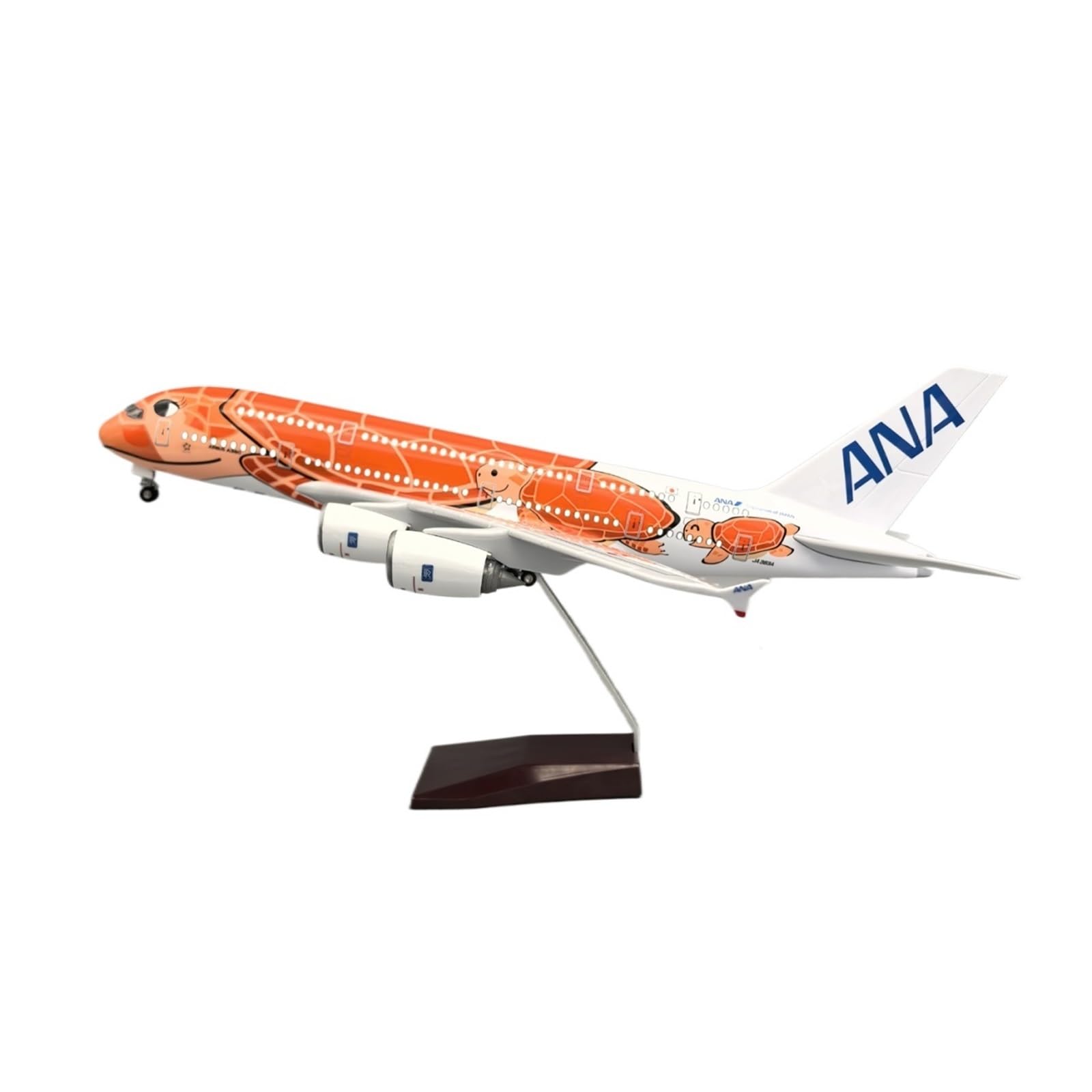 Repliki modeli samolotów w skali 1/160 Model odlewu ciśnieniowego samolotu 45 cm dla ANA Orange Turtle A380 Kolekcja modeli samolotów pasażerskich Miniaturowy model samolotu (ze światłem)