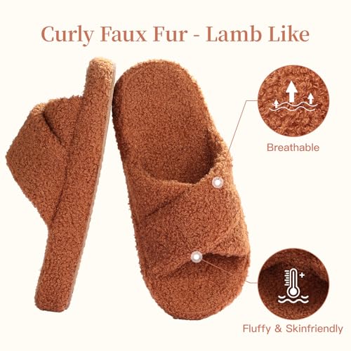 MEJORMEN Women's Memory Foam Slippers - Cozy Faux Fur Lined House Shoes, Open-Toe Non-Slip Indoor/Outdoor Slippers, Plush Fuzzy Comfort, Trendy Gift for Women2