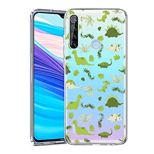 Marside Clear Case for Xiaomi Redmi Note 8 Custom Cartoon Dinosaur Pattern,Transparent Hard Bottom and TPU Soft Slim Flexible Silicone Cover Case Stand for Xiaomi Redmi Note 8