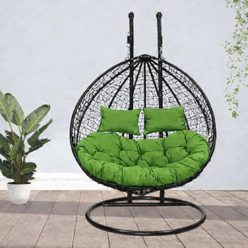 Image of Double Seater Cushion Set - Polyester Fabric Padded Seat for Hanging Egg /Garden Jhula (Cushion ONLY Parrot Green)