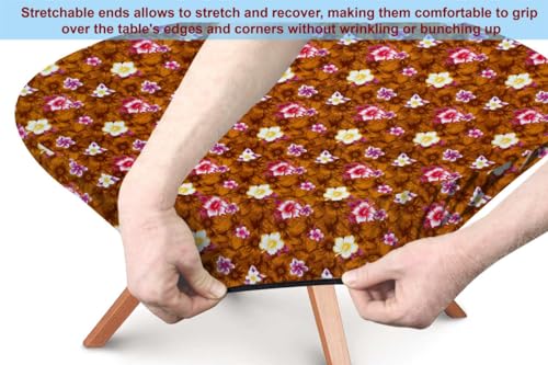 Image of The Furnishing Tree Round Elastic Fitted Dining Table Cover WxL 36x36 Inches Floral Pattern Orange