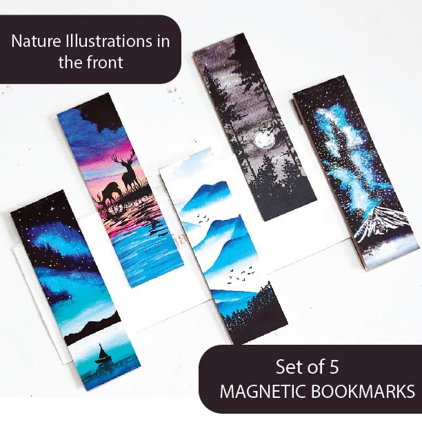 Image of Antara Wilderness Magnetic Bookmarks with Inspirational Quotes | Set of 5 Book Marks with Stong Magnet | Beautiful Nature Paintings | Laminated Matte Finish | Ideal Gift for Bookworms | 1.3 inch X4.5 inch