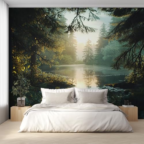 Générique Papier Peint Panoramique Paysage Forestier, Papier Peint Pin Lac Soleil 366 x 254 cm, Photo Décoration Murale, Papiers Peints Intissé Décoration...