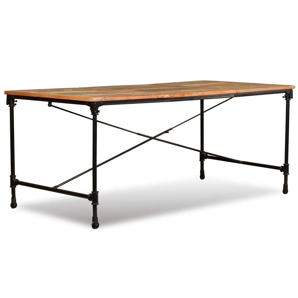 Mesa de Comedor Industrial de Madera Reciclada con Ruedas - Multicolor - 180x90x76 cm - Para Cocina y Comedor