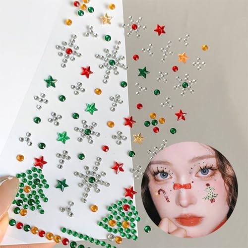 Image of NOOEPC Christmas Makeup Face Gems Hair Gems, Self-Adhesive Face Jewels Face Gems Stick on, 3D Christmas Elements, Christmas Tree Shape, Snowflakes, Rave Accessories for Face Eyes Makeup Body, Crafts
