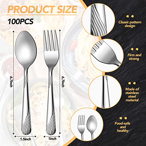 200 Pcs Forks And Spoons Silverware Set Dinner Forks And Spoons Heavy Duty Stainless Steel Flatware Cutlery Metal Included 100 6.7 Inch Forks And 100 6.7 Inch Spoons, Mirror Polished, Dishwasher Safe #TOP1