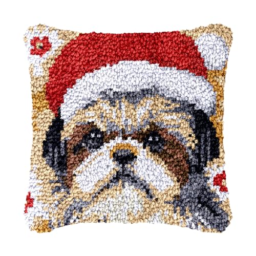 Image of bositigo Dog Latch Hook Pillow Kit for Adults & Kids, DIY Pre-Printed Canvas Craft, 17x58 Inch Decorative Cover for Sofa Cushions, Bedroom Decor (Dog Pattern 42)