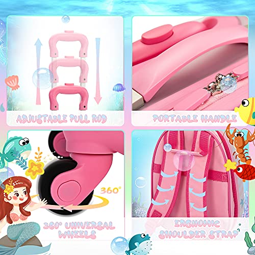 VLIVE Kid Luggage w/Wheels for Girls, Toddler Rolling 16in Suitcase w/12in Backpack, Girl Travel Carry-on(Mermaid) - Image 5