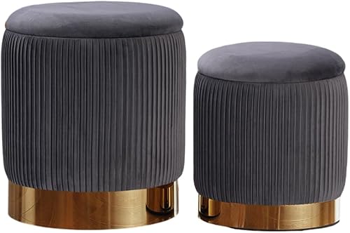 Miniatura 16 de Otomana redonda con almacenamiento, juego de 2 taburetes de tocador, reposapiés con tapa extraíble, taburete otomano de almacenamiento de terciopelo