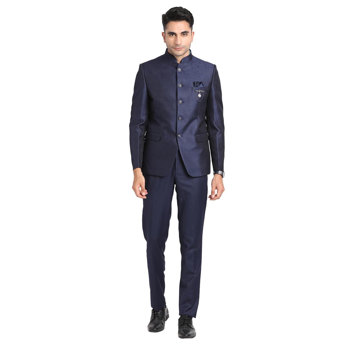 turtle Men Terry Rayon Mandarin Collar Tailored Fit Blue 2 Piece Party Suits-picture-32
