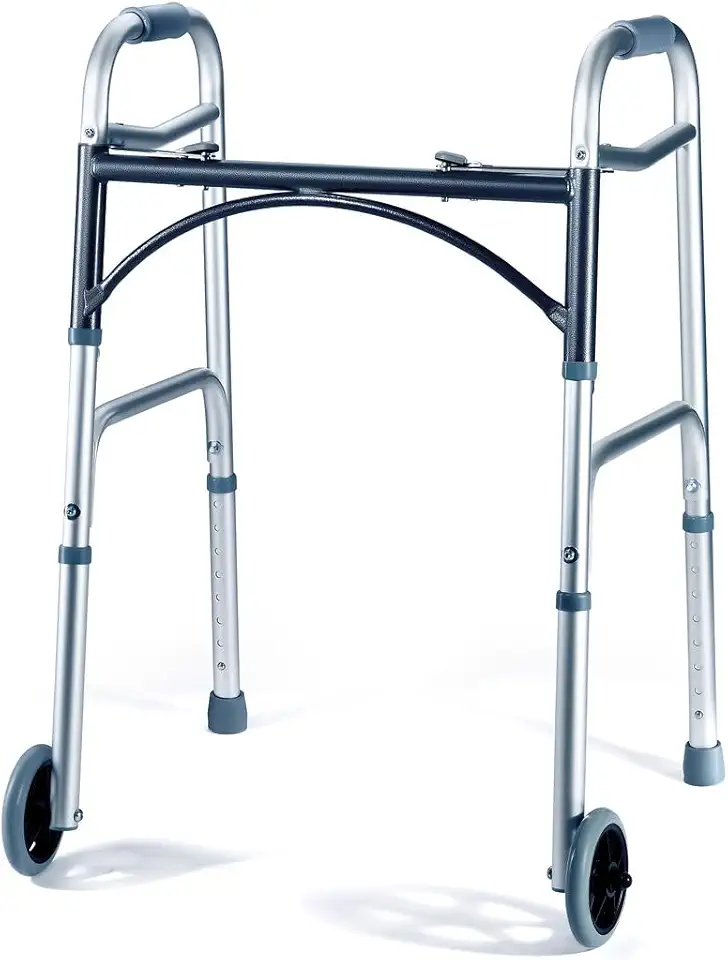 Medical King Silver Aluminum Rolling Walker for Seniors and Adults, 350 Pounds Weight Capacity, Foldable, Classic Style