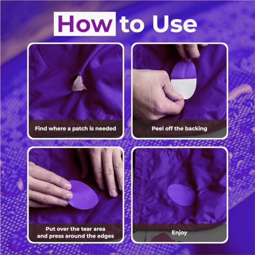 aZengear Repair Patches for Jackets, Tent, Shoe Toe, Air Mattress, Inflatables, PVC Gear - Waterproof, Self-Adhesive, Tear-Cold-Heat-Resistant, Down Puffer Coat (11 Pcs, Purple)