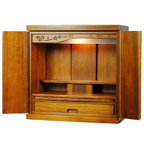 5サイズ6色・LED照明付き・桜欄間・曇りガラス・ミニモダン仏壇【 新未来・桐材・軽い】 (ミドルブラウン, 18号ワイド)シンプル・おしゃれ ・小型 ・コンパクト