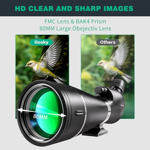 Gosky HD Spotting Scope 20-60x80mm with Tripod and Smartphone Adapter, BAK 4 Prism Spotter Scopes for Bird Watching Target Shooting Hunting Wildlife Scenery Moon Watching Hiking