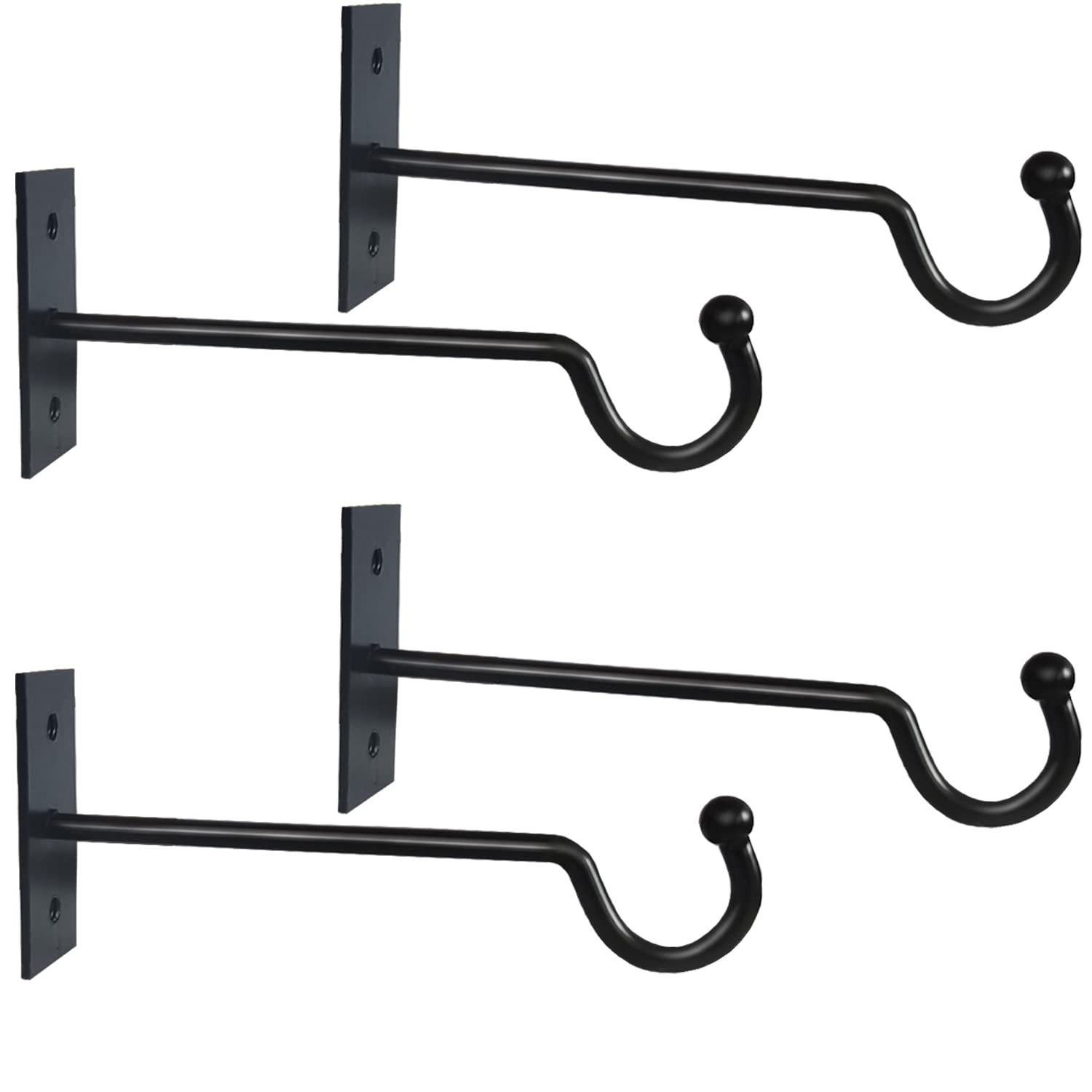 Wall hook Hanging Plant Bracket- 4 PACK 6.3 inch Heavy Duty 22 LB Load Capacity- Indoor or Outdoor Plant Hanger Shepherds Hook for Bird Feeders Lanterns Baskets and Wind Chimes(white) (black-4)