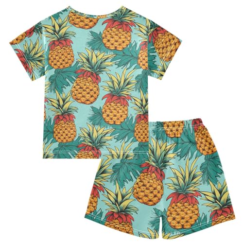 ALAZA Pineapple and Green Red Leavs Pajama Set Short Sleeve Sleepwear Soft Lounge Nightwear2