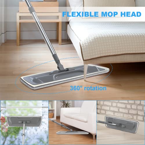 Microfiber Flat Mop For Floor Cleaning, Floor Dust Mop With 2 Reusable Washable Mop Pads - Voubien Wet Dry Mop Household Cleaning Tools For Hardwood, Vinyl, Laminate, Tile Cleaning #TOP2