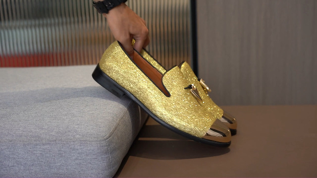 gold fancy dress shoes Mens Spiked Dress Shoes Formal Gold Prom Smoking Loafer 6788 10 M Gold