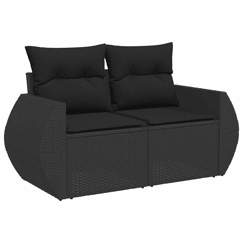 5 TLG. Juego de calcetines de jardín negro, ratán poli, mesa ajustable, resistente a los rayos UV, muebles modulares de exterior para terraza y balcón, incluye cojines