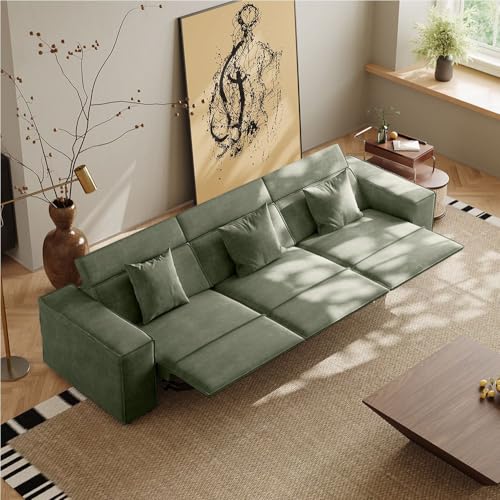 POVISON Smart 114.67'' Power Sofa for Living Room, Electric Recliner Sofa with Performance Fabric, Sofa with Pillows, Sectional Sofas with Recliners, Pet Friendly, Free Combination for Home, Green