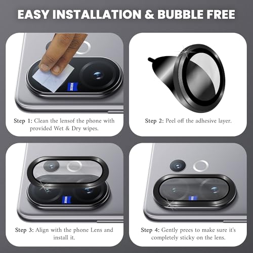 Image of ArmourPro Camera Lens Protector for Vivo V60 (6.77 Inches) Tough HD Individual Aluminum Alloy Rings 9H Camera Cover, Scratch-Resistant,Camera Lens Protection| Black, 1 Pack