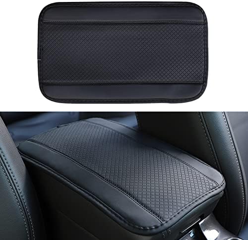1 PC Car Four-season Universal Armrest Box Mat, Carbon Fiber Leather Embossing Center Console Cover Pad, Double Line Non-slip Central Handrail Box Cover Protector, for Most Vehicle Decoration (Black)
