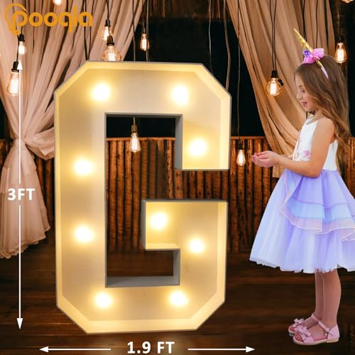 Image of Pooqla 3FT Light Up Marquee Letters, Cool White and Warm White LED Large Lighted Marquee Letters, Giant Mosaic Letter Sign for Balloons Birthday Anniversary Wedding Party Decoration, LED Letter G
