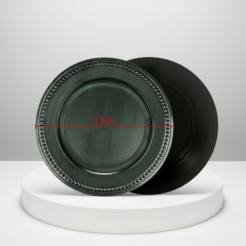 Green Charger Plates Set of 12-13 Inch Plastic Plate Chargers | Vintage Style for Weddings, Holiday Parties, Banquets & Family Gatherings, Elegant Chargers for Dinner Plates (12, Green-DGZ)