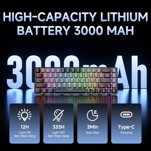 Image of Dierya DK68 Wireless Gaming Keyboard - 68 Keys Mechanical Keyboard USB-C /Bluetooth /2.4G, RGB Lighting, Clicky Blue Switch, QWERTY Layout, Black /Grey