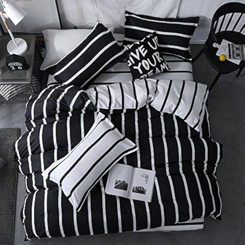 Chesterch Prevoster Microfiber Duvet Cover Set Black White Bedding Zebra Pattern,3 Piece,Stripe Comforter Cover and 2 Pillowcases,Twin Size