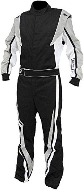 Macacão de Corrida Victory K1 RaceGear Adulto Preto, Branco e Cinza com Certificação SFI 3.2/1, Tamanho 4X-Small US
