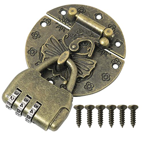 Image of Vintage Password Padlock Antique Bronze Zinc Alloy Lock Latch Hasp for Jewelry Box, Cabinet