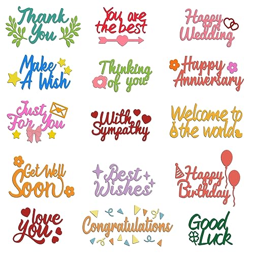 INFUNLY 15pcs Word Die Cut for Card Making Blessing Word Metal Cutting...