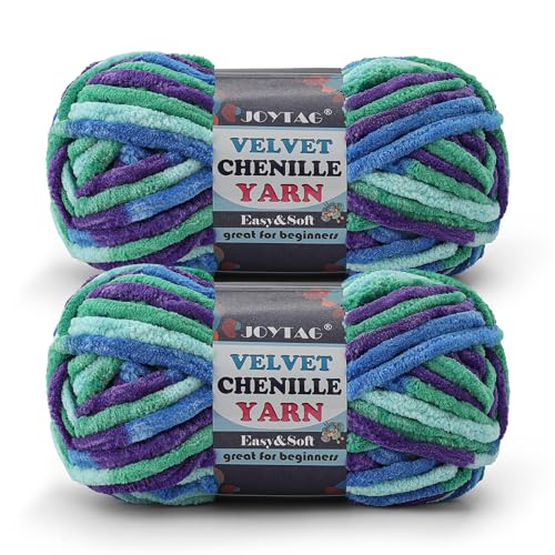 Image of 2 Pack Chunky Chenille Yarn for Crocheting and Knitting,Thick Bulky Plush Fluffy Velvet Soft Baby Blanket Crochet Chenille Yarn for Crocheting Blankets /Amigurumi /DIY Crafts((Ocean