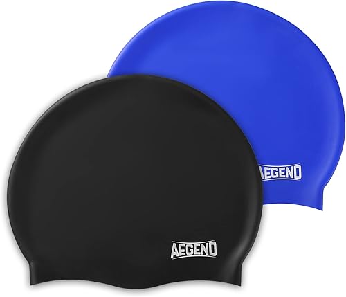 Aegend Paquete de 2 gorras de natación para niños de 4 a 12 años, gorra de natación de silicona duradera para niños y niñas, ajuste cómodo para