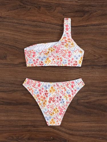 Image of YIMISAN Women's Ribbed Bikini Sets One Shoulder Top with Mid Waist Two Piece Bathing Suit