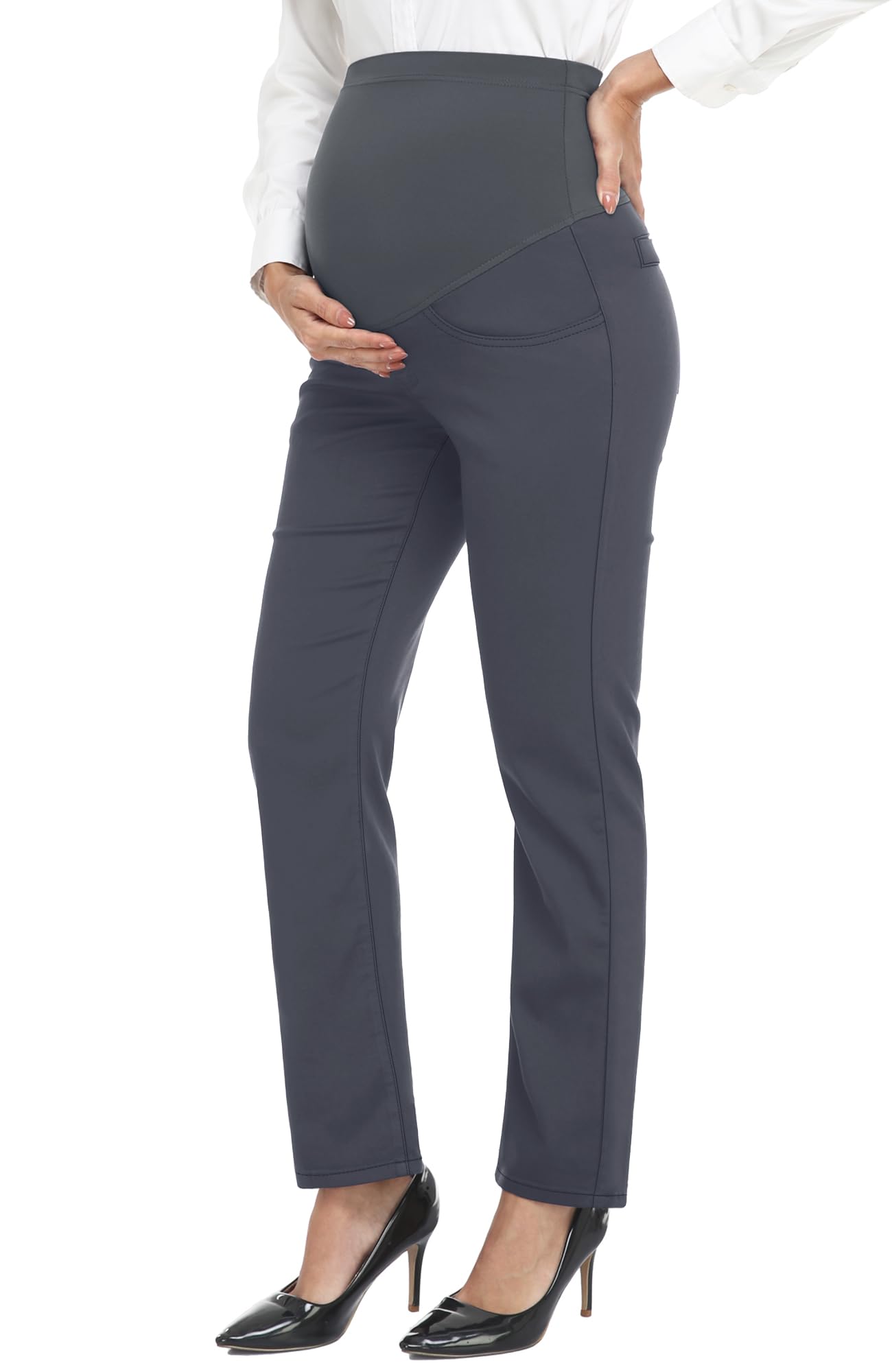 PACBREEZE Women's Maternity Pants for Work Over-Bump Pregnancy Casual Stretchy Straight Dress Pants with Pockets