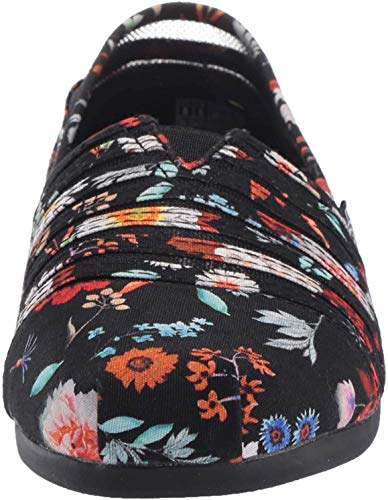Skechers BOBS Women's Bobs Plush-Daisy Darling. Sheer Panel Floral Slip on Ballet Flat, Black/Multi, 7.5 M US