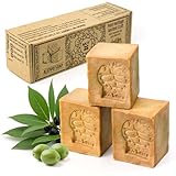 MUT22 3 Jabón de Alepo 95% Oliva y 5% Laurel - Para Piel Sensible y Seca - Limpieza Suave y Nutritiva con Ingredientes Naturales y Artesanales