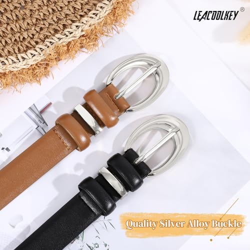 LEACOOLKEY 2 Pack Women Leather Belts for Jeans Dress Fashion Belt with Gold Silver Buckle Total Length 47",Suit waist size 36"-40"3