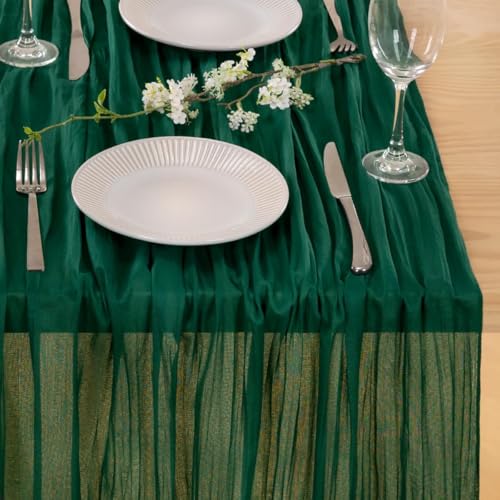 Image of MLMC 3 Pack Emerald Green Cheesecloth Table Runner Boho Dark Green Cheese Cloth Table Runner 10ft Sheer Gauze Cheesecloth Decorations for Wedding Home Party Decor